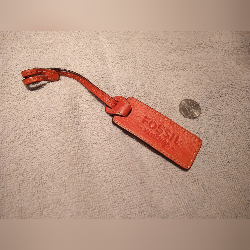 Fossil Vintage Orange Red Leather Luggage Bag Purse Tag